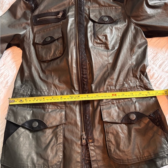 Vince Army Green Polished Cotton and Leather Utility Jacket XS - Picture 13 of 15